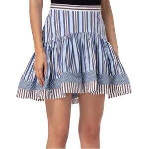 Silvia Tcherassi "Aryana" High-Low Mixed Print Skirt – Striped Celeste Blue
